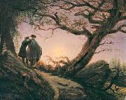 Caspar David Friedrich Zwei Manner in Betrachtung des Mondes oil on canvas